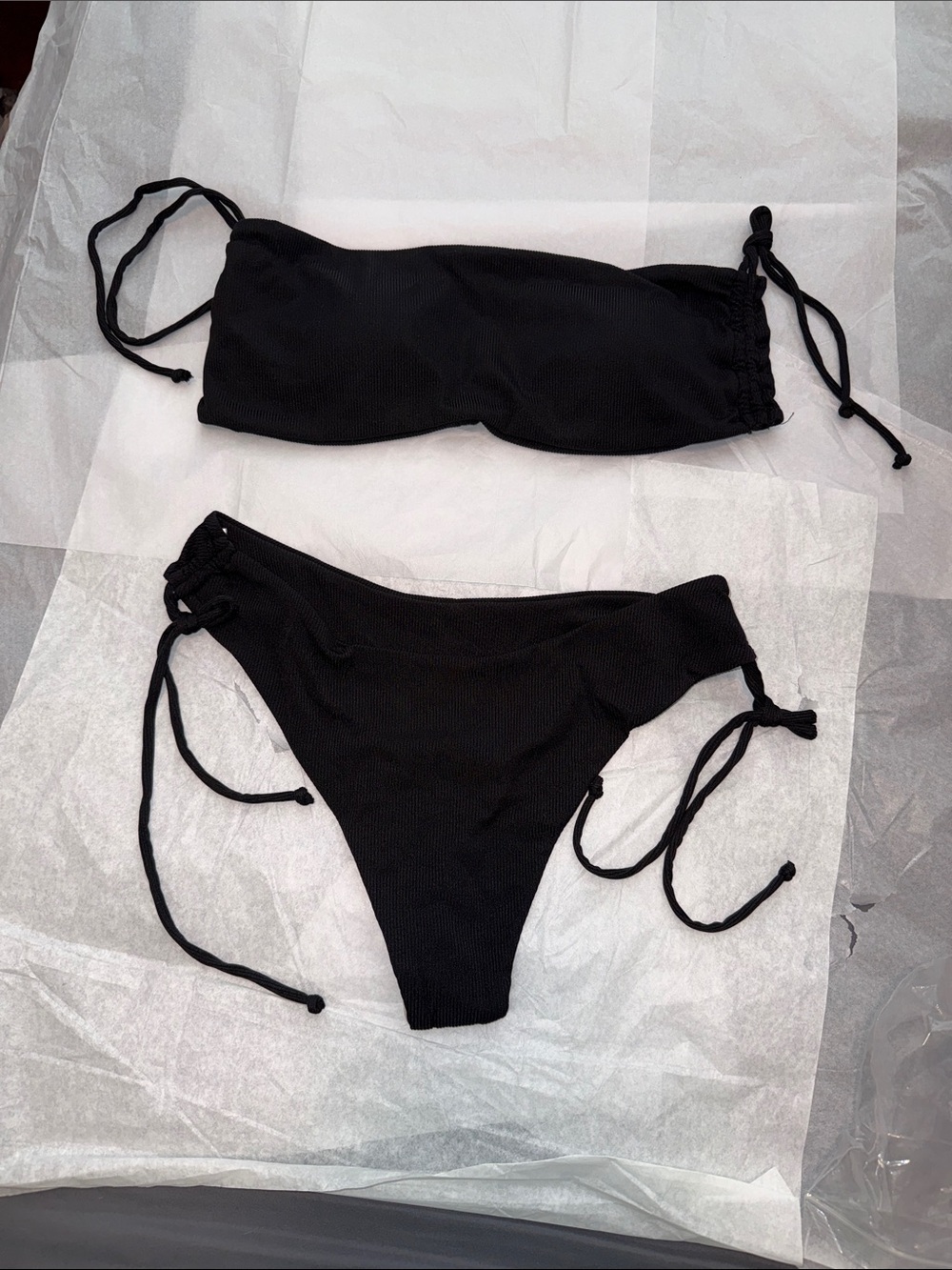 Black Strapless Bandeau Bikini Set - Women Swim L